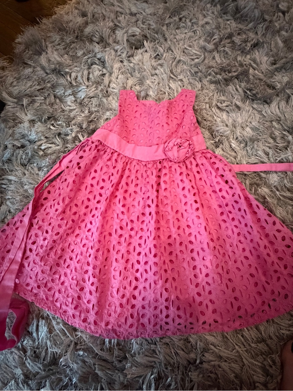 Maggie & Zoe Hot Pink Eyelet Dress with Rosette Sash